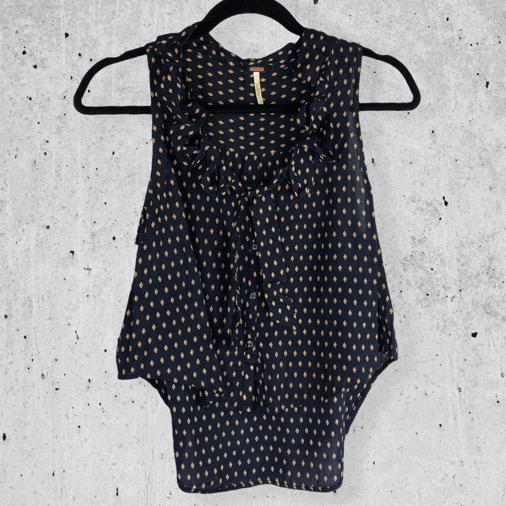 Free People Diamond Print Button Down Blouse Small